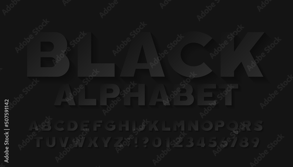 Fototapete black alphabet font. simple letters and numbers with shadow in black. stock vector typescript for ty
