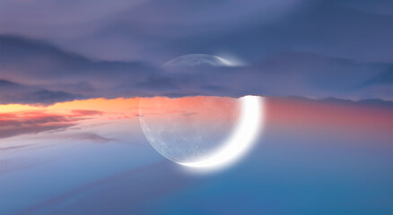 Ramadan Concept - Abstract background with Crescent moon under the sunset clouds © muratart