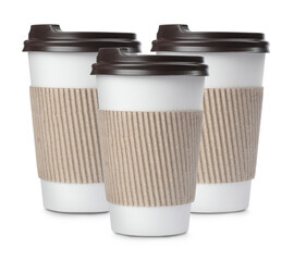Takeaway paper coffee cups isolated on white