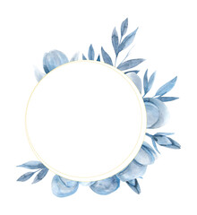 Fototapeta na wymiar Watercolor hand drawn frame with blue magnolia flowers