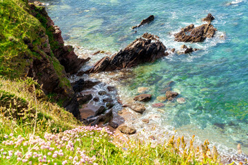 Rocks in the sea near Outer Hope in Devon