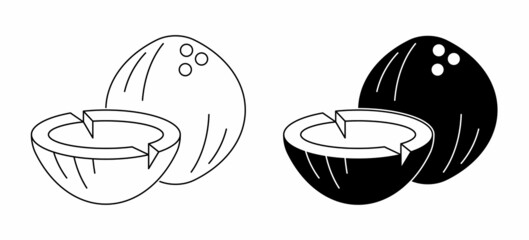 Simple illustration of coconut vector icon in  black and white  color