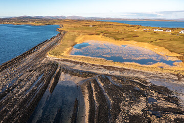 Aerial view of the amazing rocky coast at Rahan Far by Dunkineely, St Johns Point in County Donegal - Ireland.