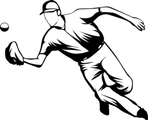 a silhouette vector illustration of a baseball athlete catching a ball.