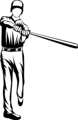 a silhouette vector illustration of a baseball athlete hitting a ball.