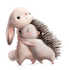 cute watercolor hugs - hare and hedgehog - 507595953