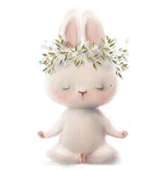 cute white hare girl character with floral wreath