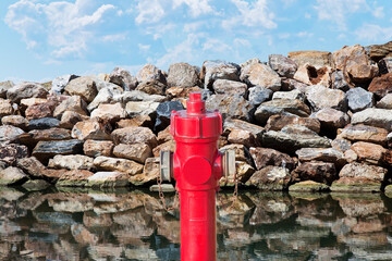 Hydrant concept against a wall of rocks - Plenty of water concept