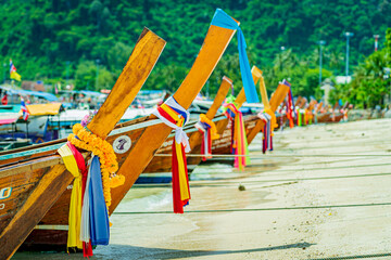 Longtail boats in a row, Koh phi phi, Thailand