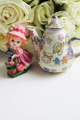 greeting card layout. bouquet of white roses