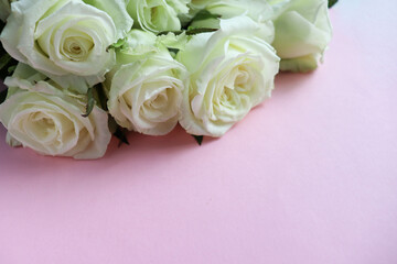 greeting card layout. bouquet of white roses