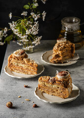 meringue cake with hazelnuts and cream