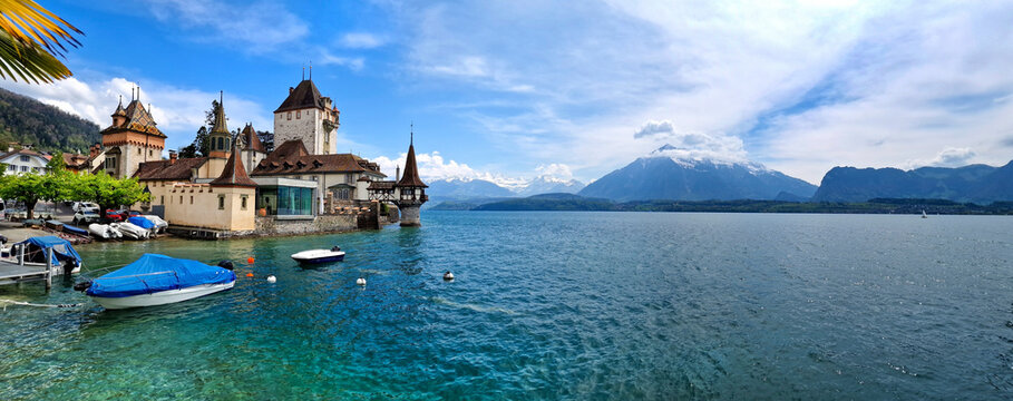 Most beautiful medieval castles of Europe - Oberhofen in  Thun lake in Switzerland, Bern canton