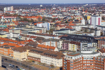 Aerial view over the the city center of Bremerhaven, Germany