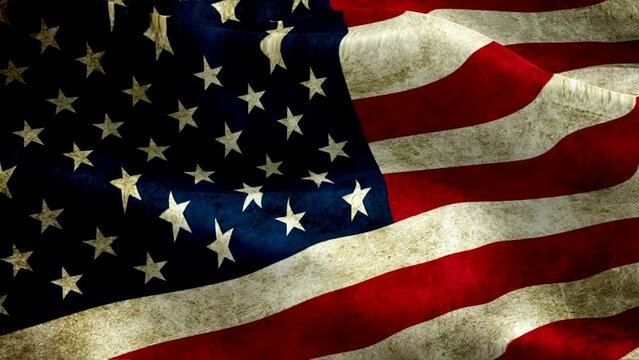 Dirty American flag waving video in wind footage Full HD. American flag waving video download. USA Flag Looping Closeup 1080p Full HD 1920X1080 footage. Grunge USA American country flags Full HD
