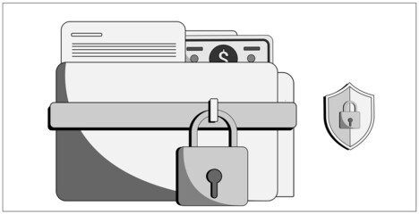 Cyber security, safeguard important documents, financial and secretive information with a lock and an icon for privacy and security 