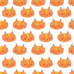 Seamless Pattern with Hand drawn cartoon cat face