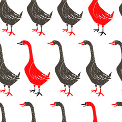 Stylish seamless pattern. Hand drawn geese on white background. Vector illustration.