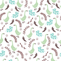 Seamless pattern with hand drawn geese. Cute vector illustration.