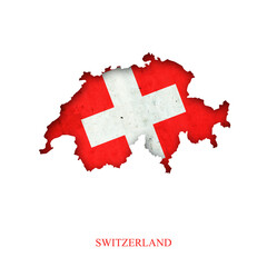 Flag of Switzerland in the form of a map. Shadow. Isolated on white background. Signs and symbols....