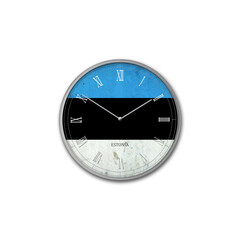 Wall clock in the color of the Estonia flag. Signs and symbols. Isolated on a white background. Design element.