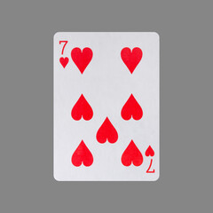 Seven of Hearts. Isolated on a gray background. Gamble. Playing cards.