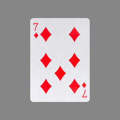 Seven of Diamonds. Isolated on a gray background. Gamble. Playing cards