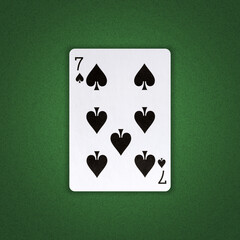 Seven of Spades on a green poker background. Gamble. Playing cards.
