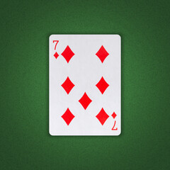Seven of Diamonds on a green poker background. Gamble. Playing cards.