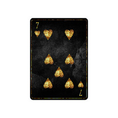 Seven of Hearts, grunge card isolated on white background. Playing cards. Design element.
