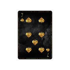 Seven of Spades, grunge card isolated on white background. Playing cards. Design element.