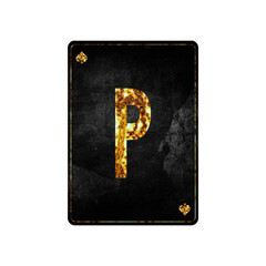 Letter P. Alphabet on vintage playing cards. Isolated on white background.