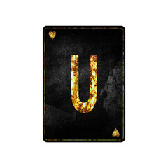 Letter U. Alphabet on vintage playing cards. Isolated on white background.