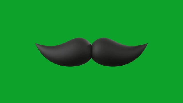 3D animation black mustache isolated on green background. father's day concept.