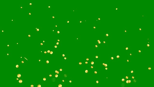 Animated golden circle confetti falling and spinning. Looped video. Vector illustration isolated on green background.