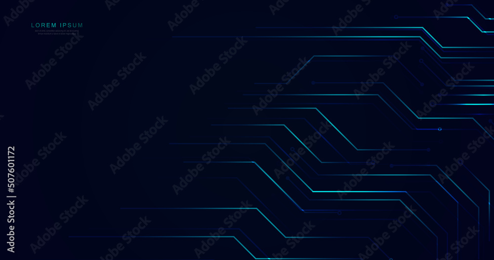Poster Abstract circuit board with Futuristic technology digital hi tech concept on blue background. Vector illustration