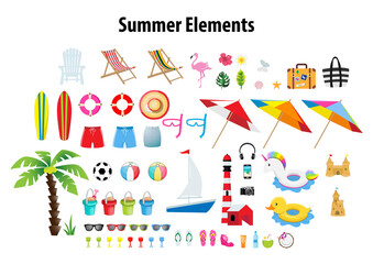 A set of summer elements vector - obrazy, fototapety, plakaty