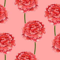 Watercolor red carnations. Elegant lace flowers. Seamless botanical pattern.