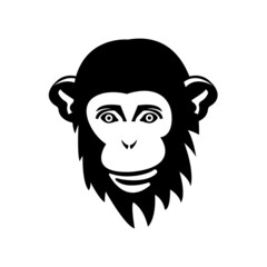 The monkey's face is isolated on a white background. Flat design. Black and white vector illustration