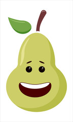Smiling green pear in flat style vector Illustration on a white background