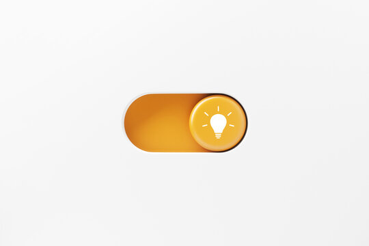 On and off toggle switch buttons with idea light bulb icon, Creative and idea sign, solution, thinking concept. Turn on sign of innovation, 3D rendering.