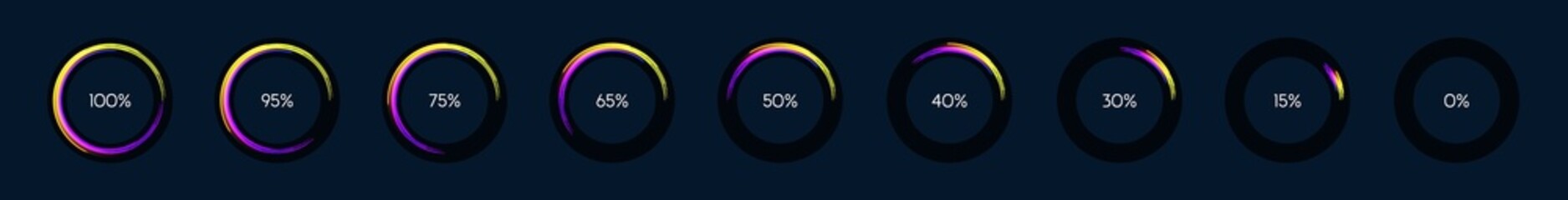 Shining loading bar collection. Modern design element set. Progress visualisation