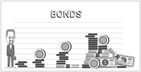 Return on Investment concept with bonds and investment with time period line art illustration