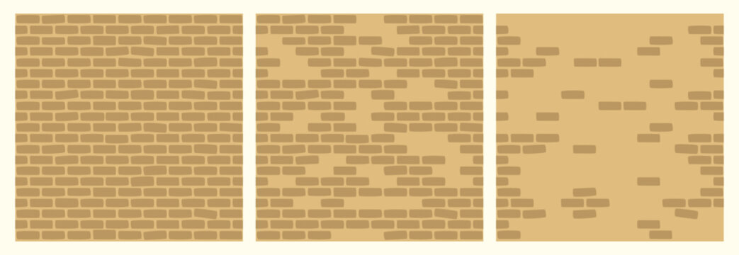 Set of Brick Wall Patterns of Sand Color. Building Construction Blocks Seamless Background Collection for Game, Web Design, Textile, Prints And  Cafes.
