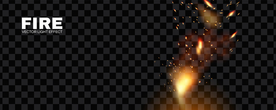 Fire. Transparent light effect with flying sparkls. Light moition.
