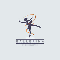 Ballerina dance school and studio in ballet motion dance style logo template design vector for brand or company and other © LordOttori