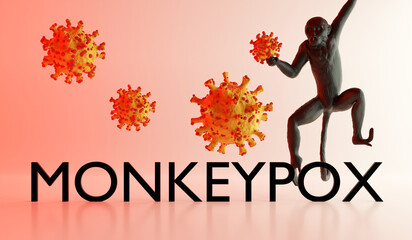 Illustration of monkeypox, infectious disease caused by the monkey pox virus. Multi-country outbreak, the new cases. Viral zoonotic disease, dangerous infection.