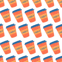 Seamless pattern with coffee cup. Coffee take away, Coffee to go