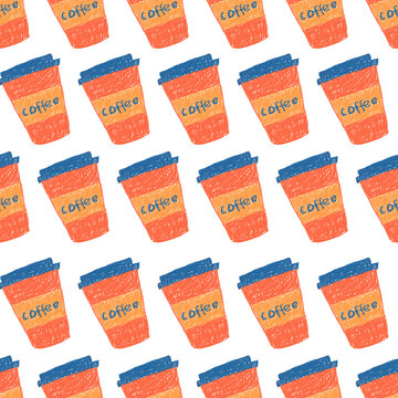 Seamless pattern with coffee cup. Coffee take away, Coffee to go