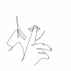 linear drawing of the silhouette of a man's hand near the mouth. The concept of the psychology of silence